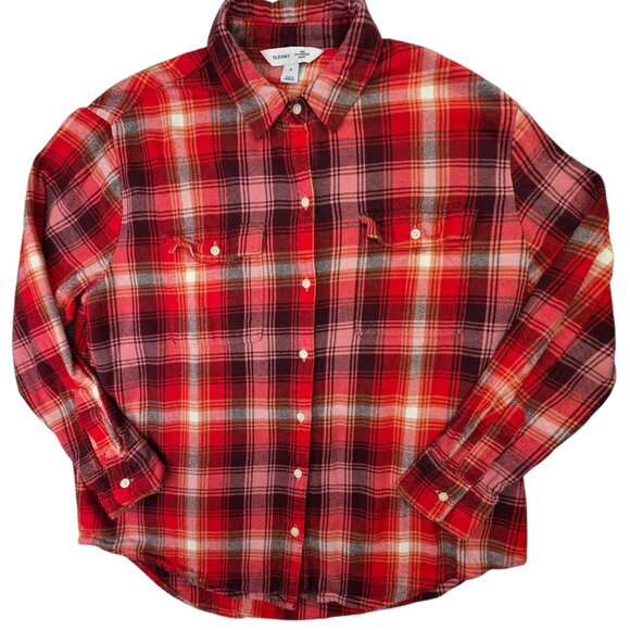 Old Navy Tops - Old Navy Flannel Shirt Womens Medium Red Plaid Boyfriend Cozy School Outdoors